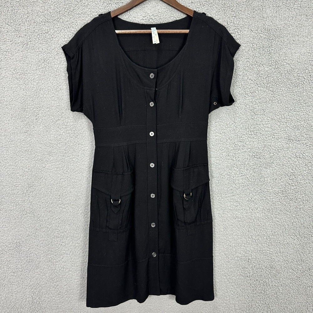 Maeve Dress Womens 6 Black Utility Shirt Midi‎ Pockets Minimalist Boho Career